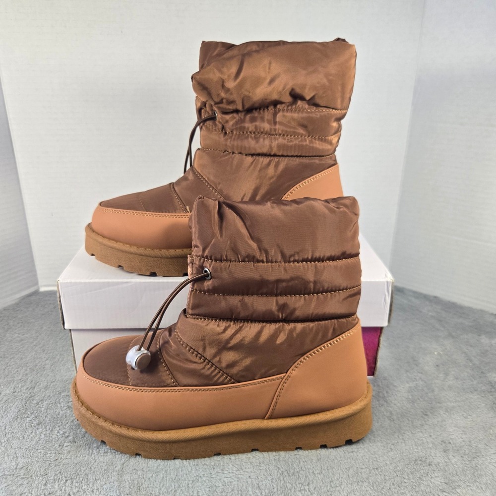 Carlkarida Womens Brown Puffer Snow Boots Quilted Insulated Mid Calf Size 7.5